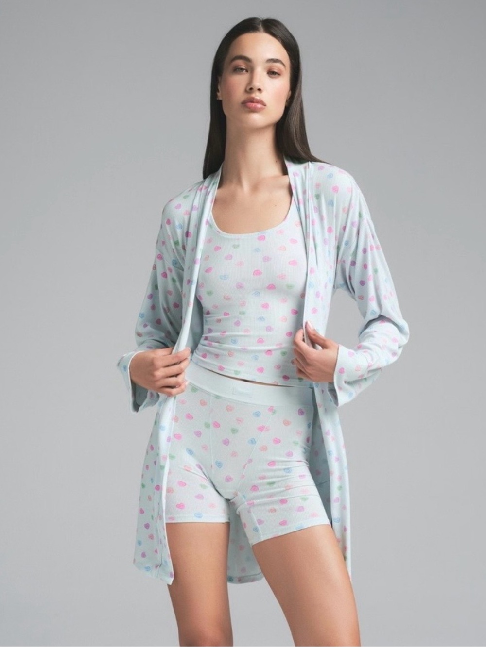 SKIMS Candy Heart Soft Lounge Robe Size Small Modal Stretch Valentine Sleepwear
